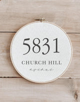 Personalized Address Embroidery Hoop: Rustic Farmhouse Decor