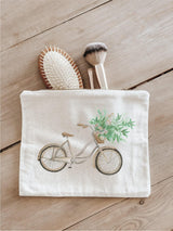 Floral Bike Cosmetic Bag: Organic Cotton Pencil Case, USA Handmade