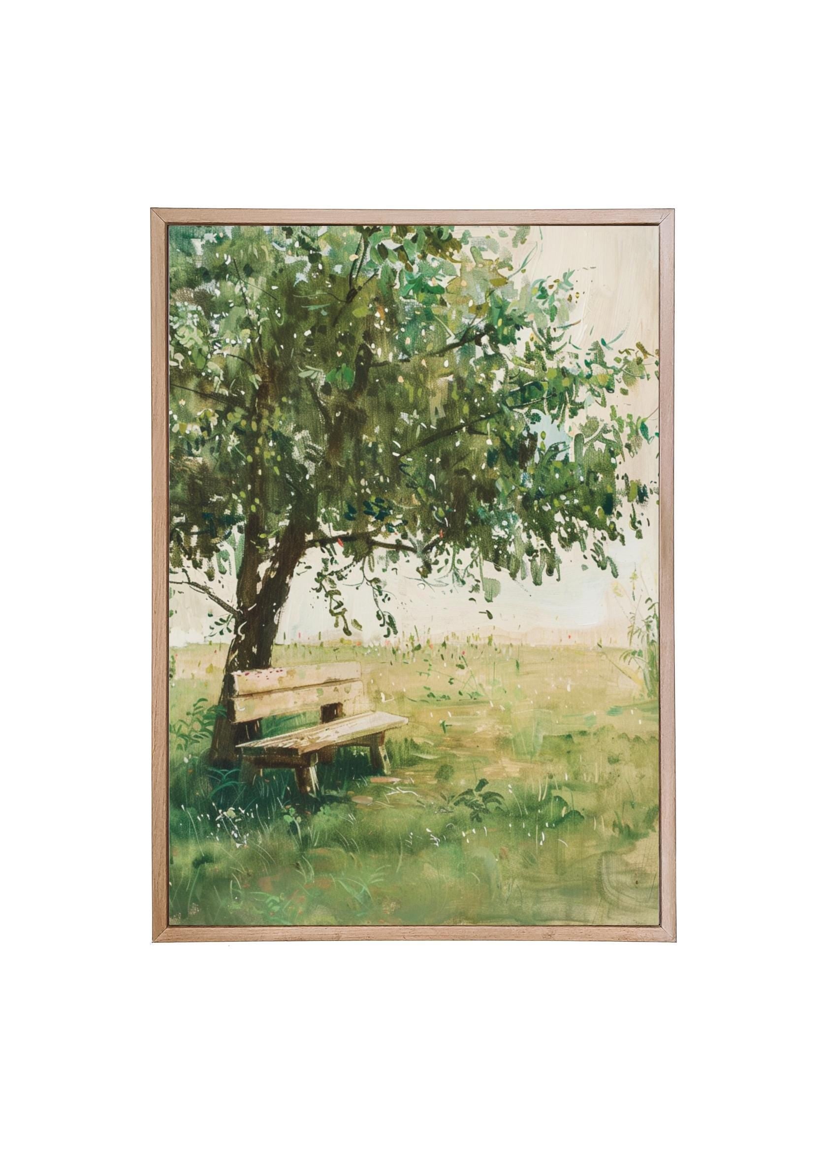 Wood Framed Print - Shaded Bench - Handmade in USA, gallery wall art, framed decor