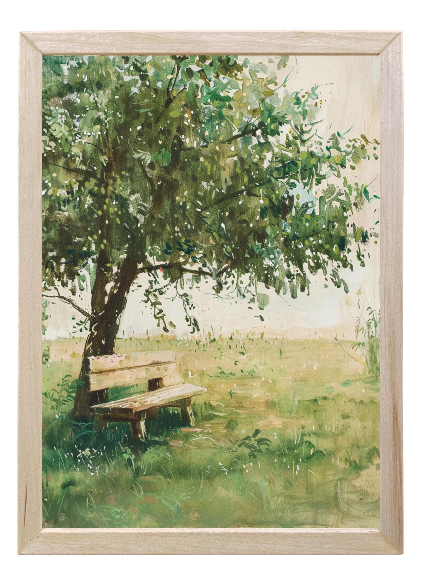 Wood Framed Print - Shaded Bench - Handmade in USA, gallery wall art, framed decor