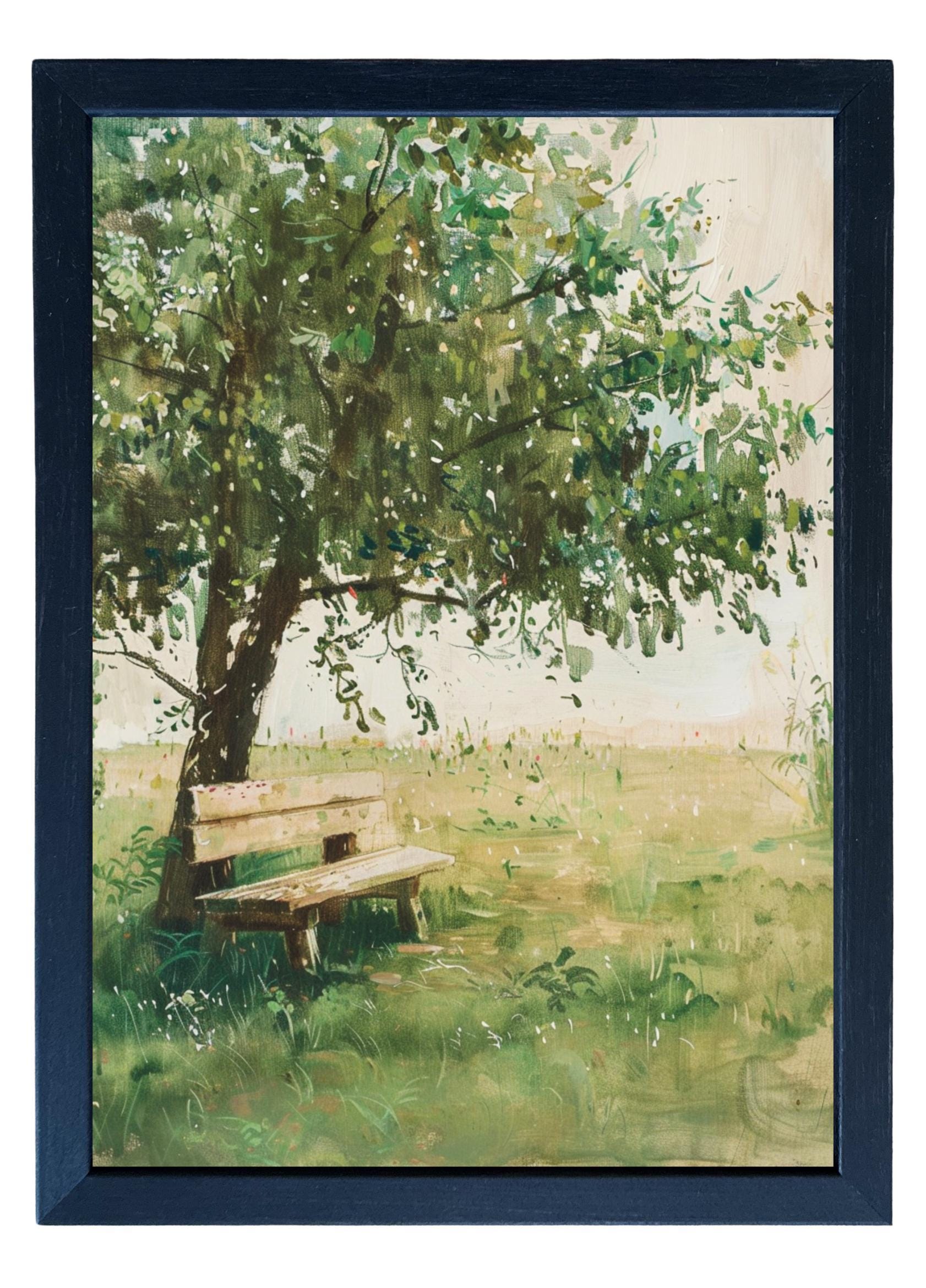 Wood Framed Print - Shaded Bench - Handmade in USA, gallery wall art, framed decor