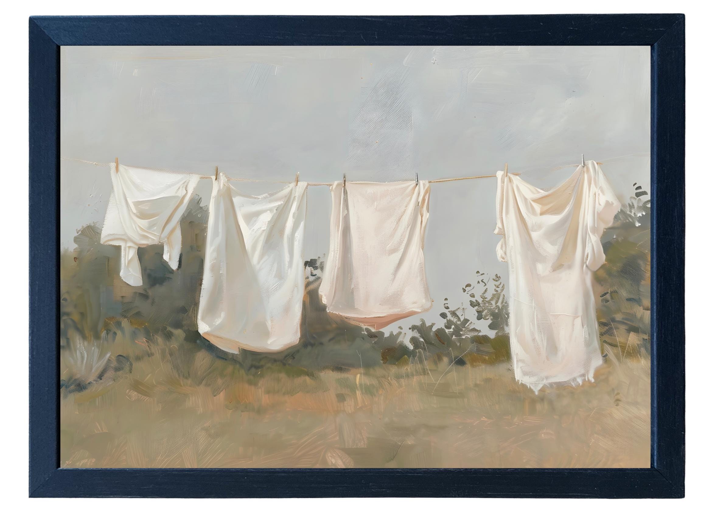 Wood Framed Print - Clothes Line - Handmade in USA, gallery wall art, framed decor