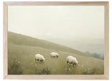 Wood Framed Print - Grazing Sheep - Handmade in USA, gallery wall art, framed decor