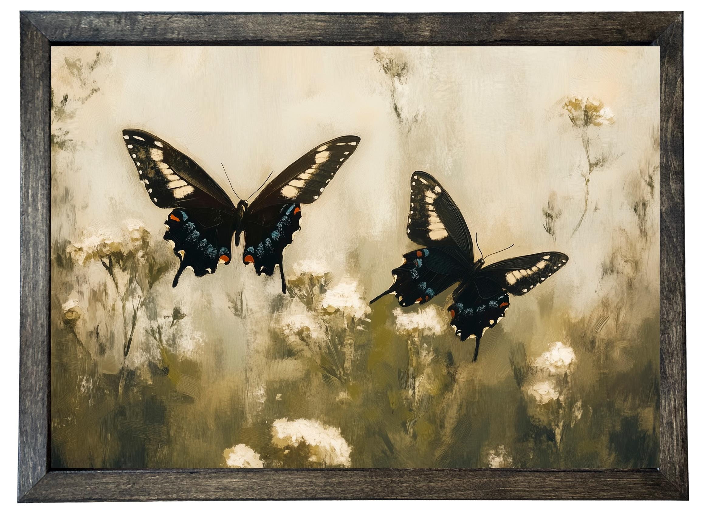 Wood Framed Print - Butterfly Pair - Handmade in USA, gallery wall art, framed decor