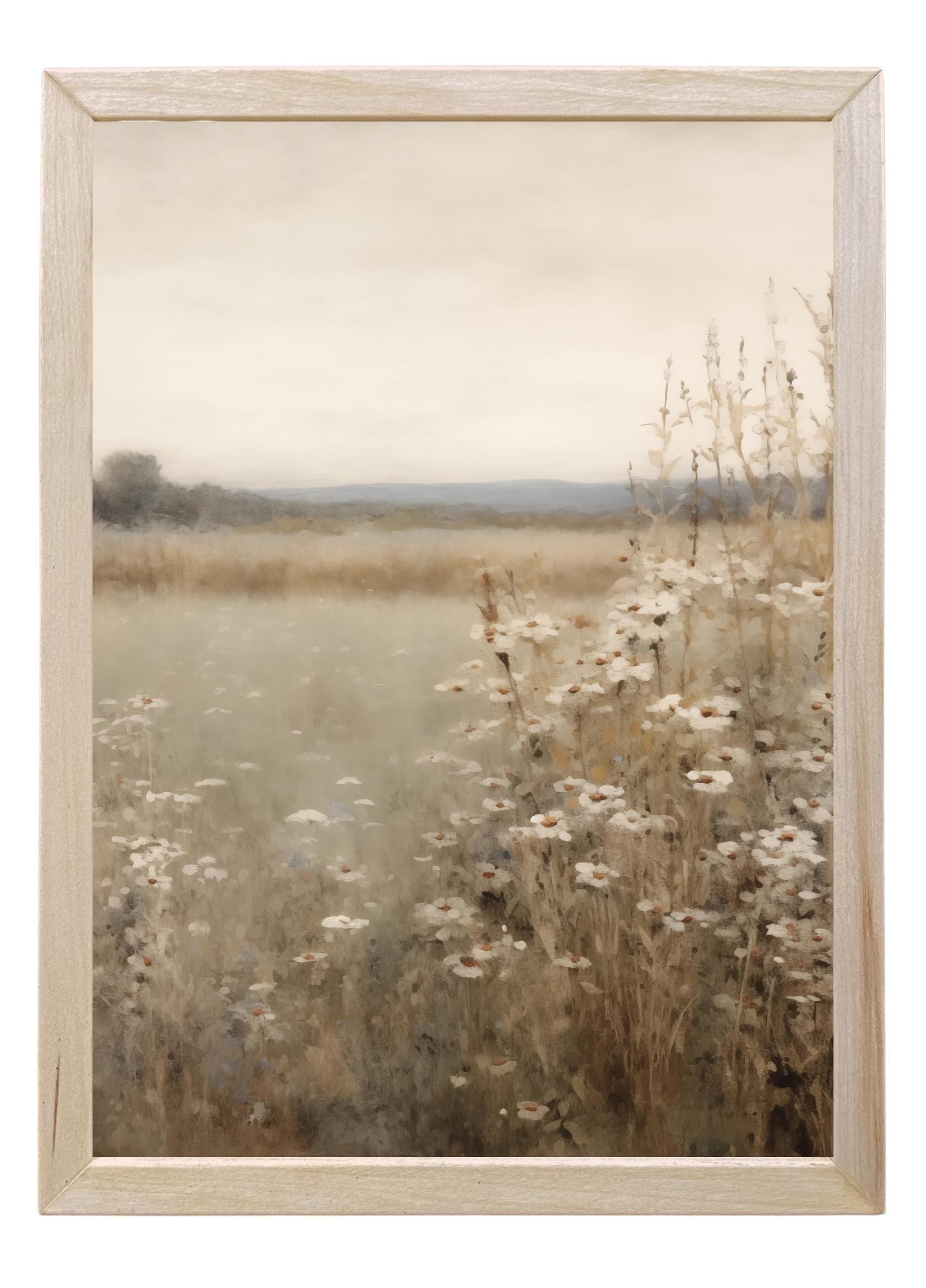 Wood Framed Print - Neutral Daisies - Handmade in USA, gallery wall art, framed decor