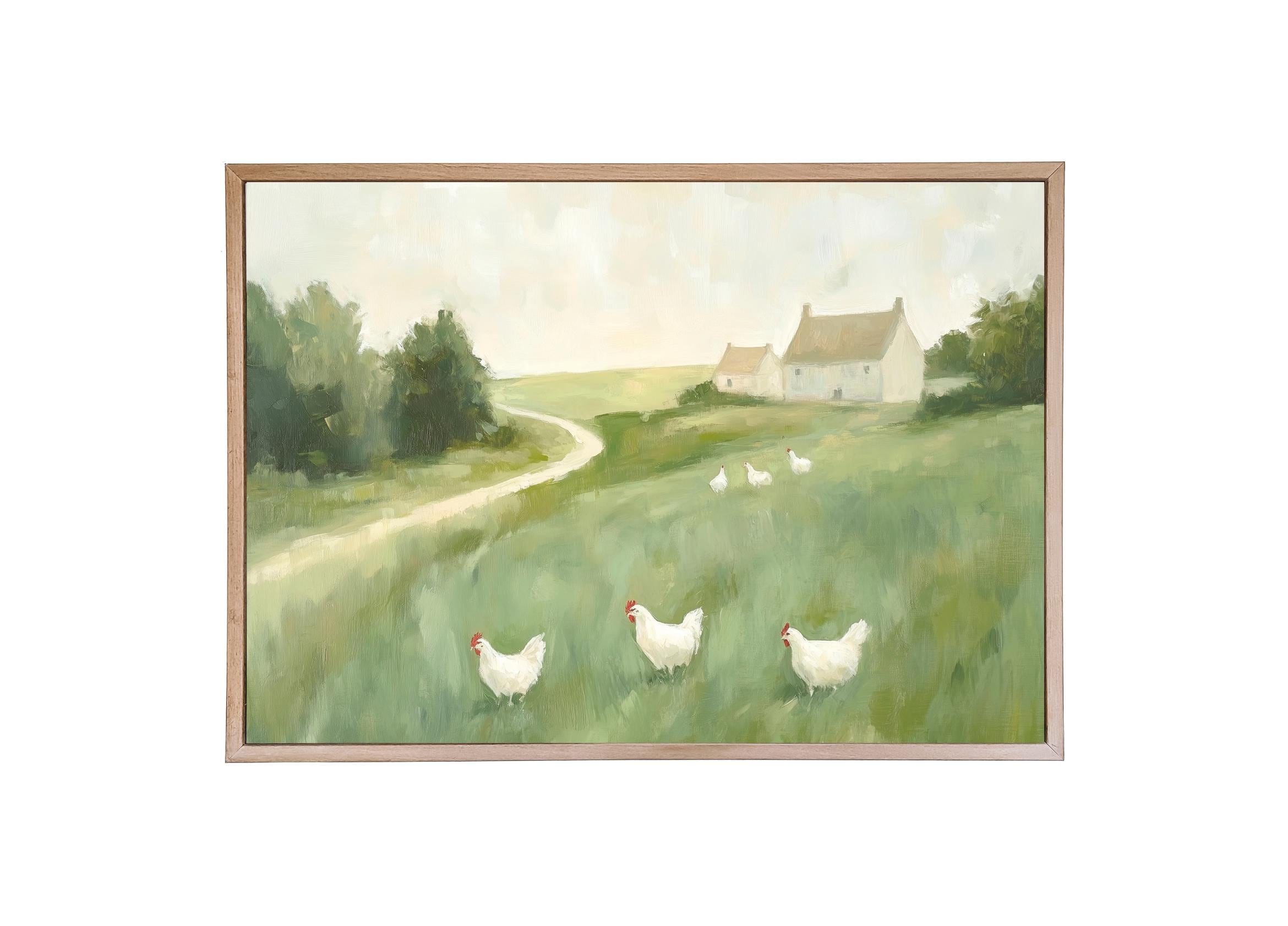 Wood Framed Print - Chicken Pasture - Handmade in USA, gallery wall art, framed decor