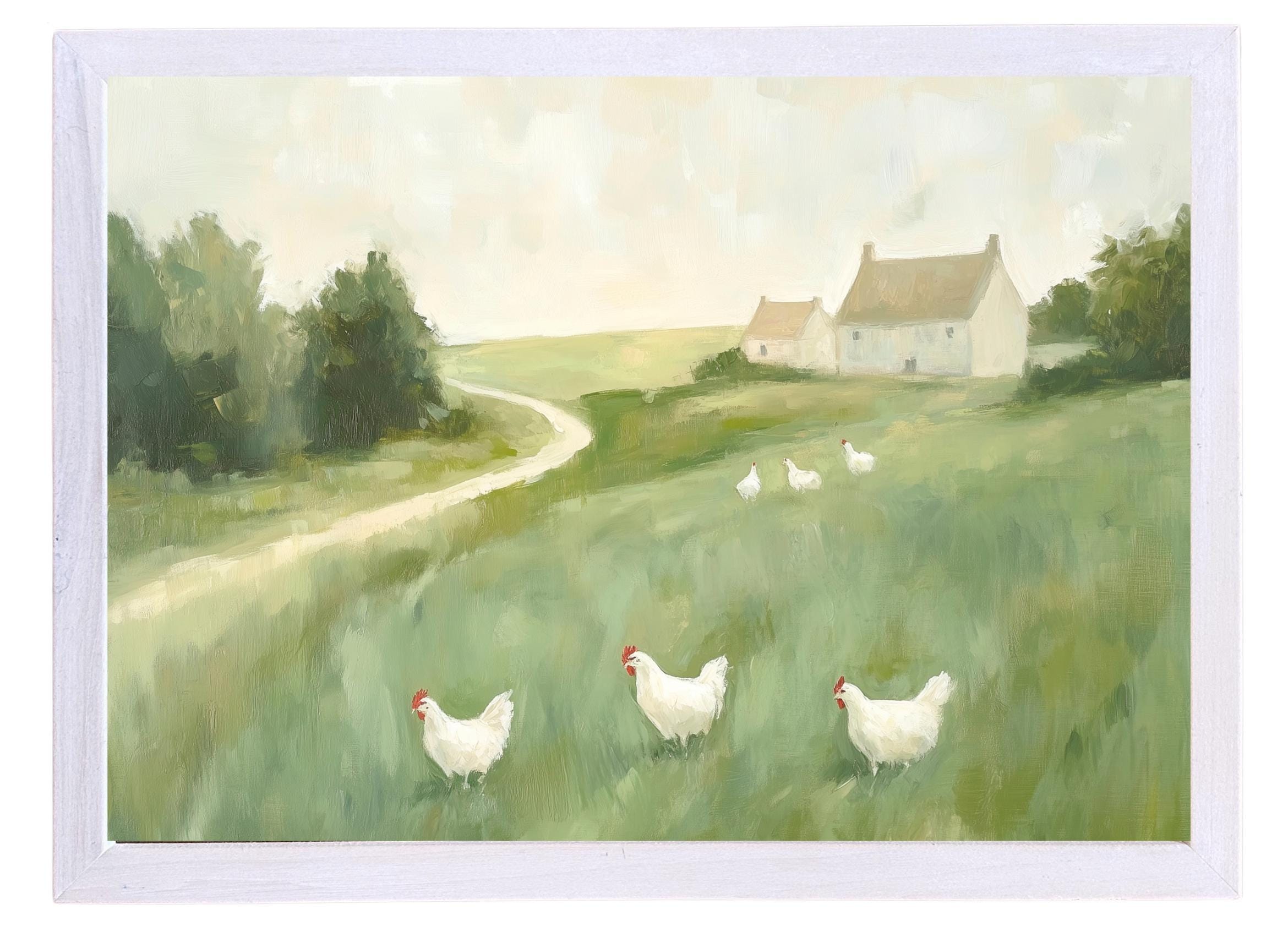 Wood Framed Print - Chicken Pasture - Handmade in USA, gallery wall art, framed decor