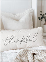 Thankful Lumbar Pillow Cover: Natural Cotton Fall Decor