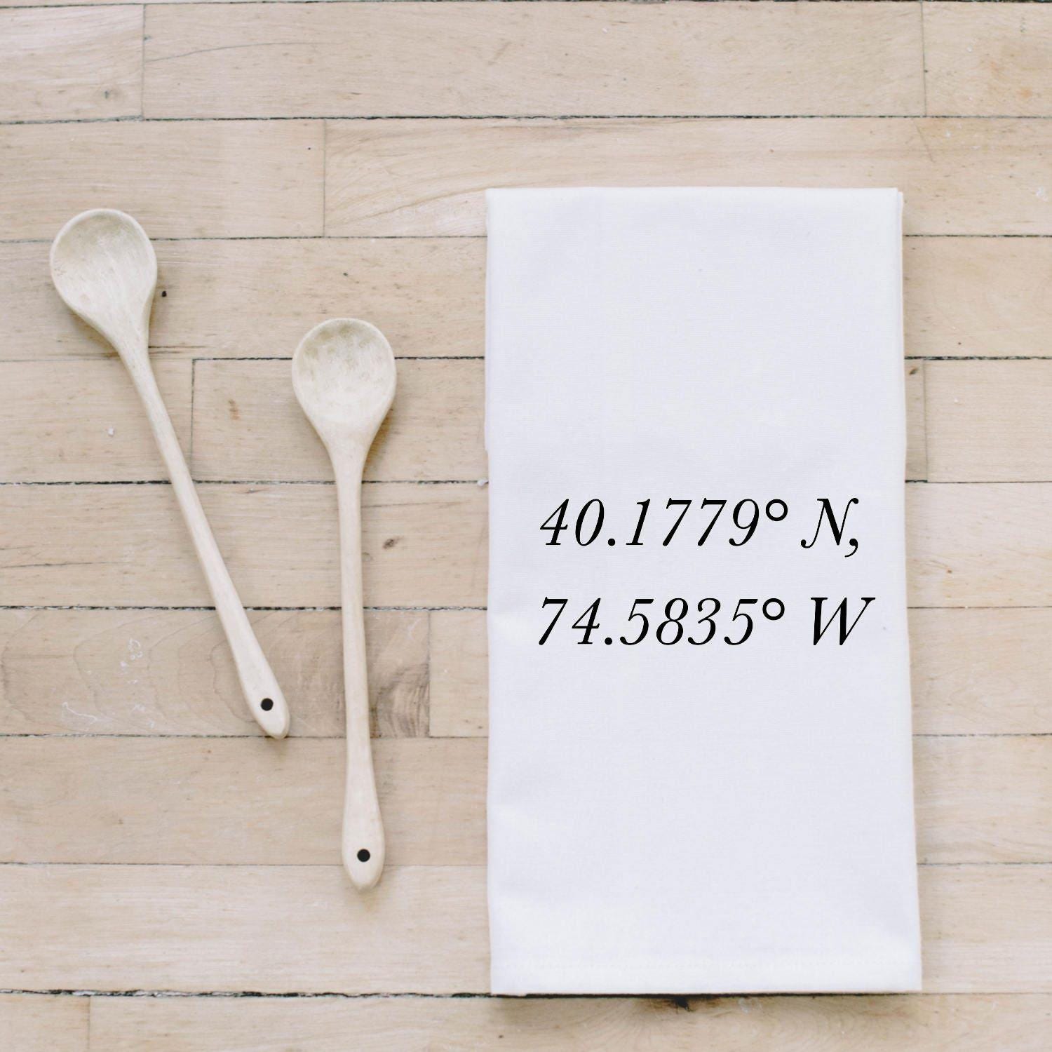 Personalized Coordinates Tea Towel: Organic Cotton Kitchen Decor