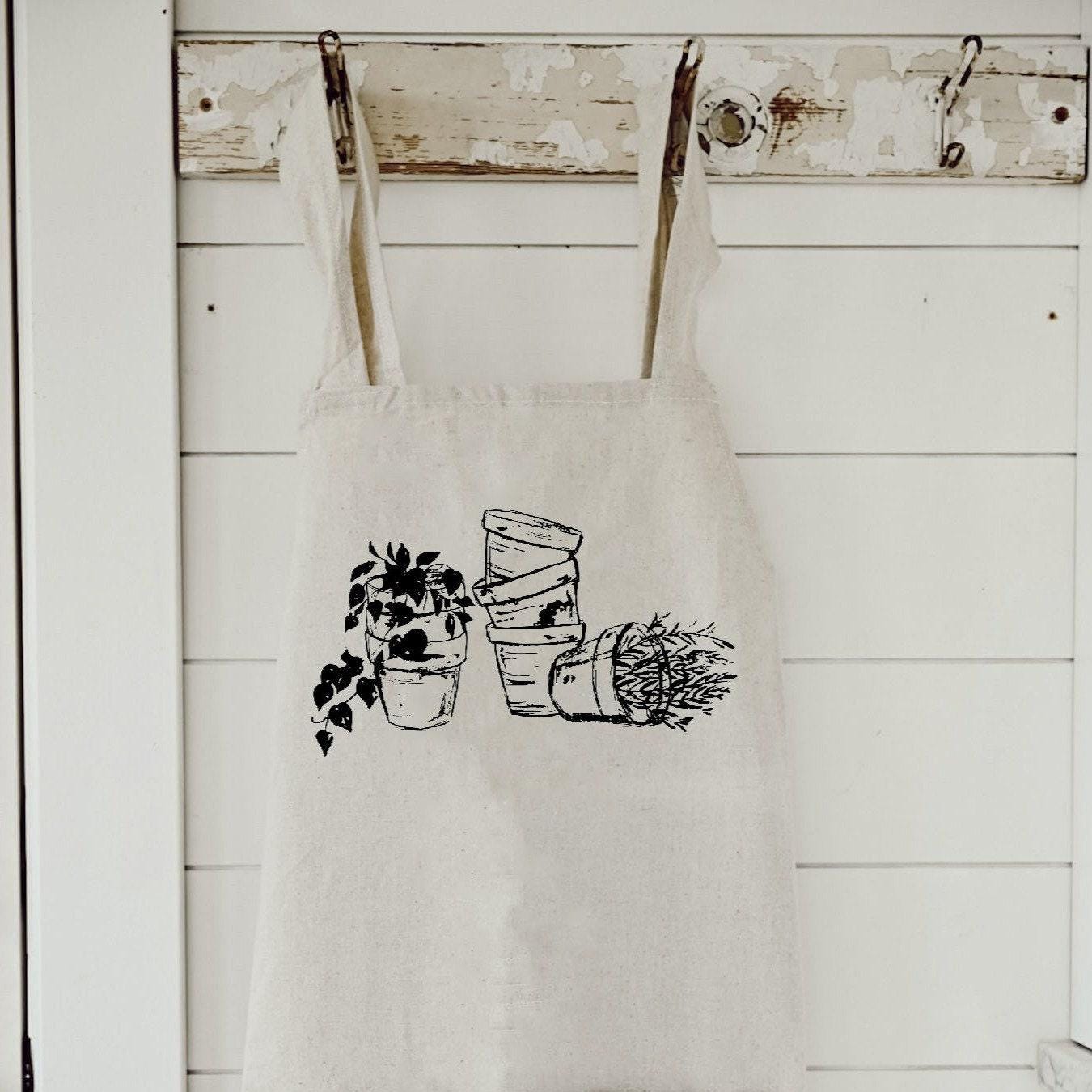 Apron - Terra Cotta Pot Sketch - Women's Cross back Apron with pockets, gift for mom, chef, cook, kitchen, baking
