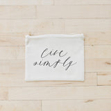 Live Simply Calligraphy Cosmetic Bag: Natural Cotton Makeup Clutch