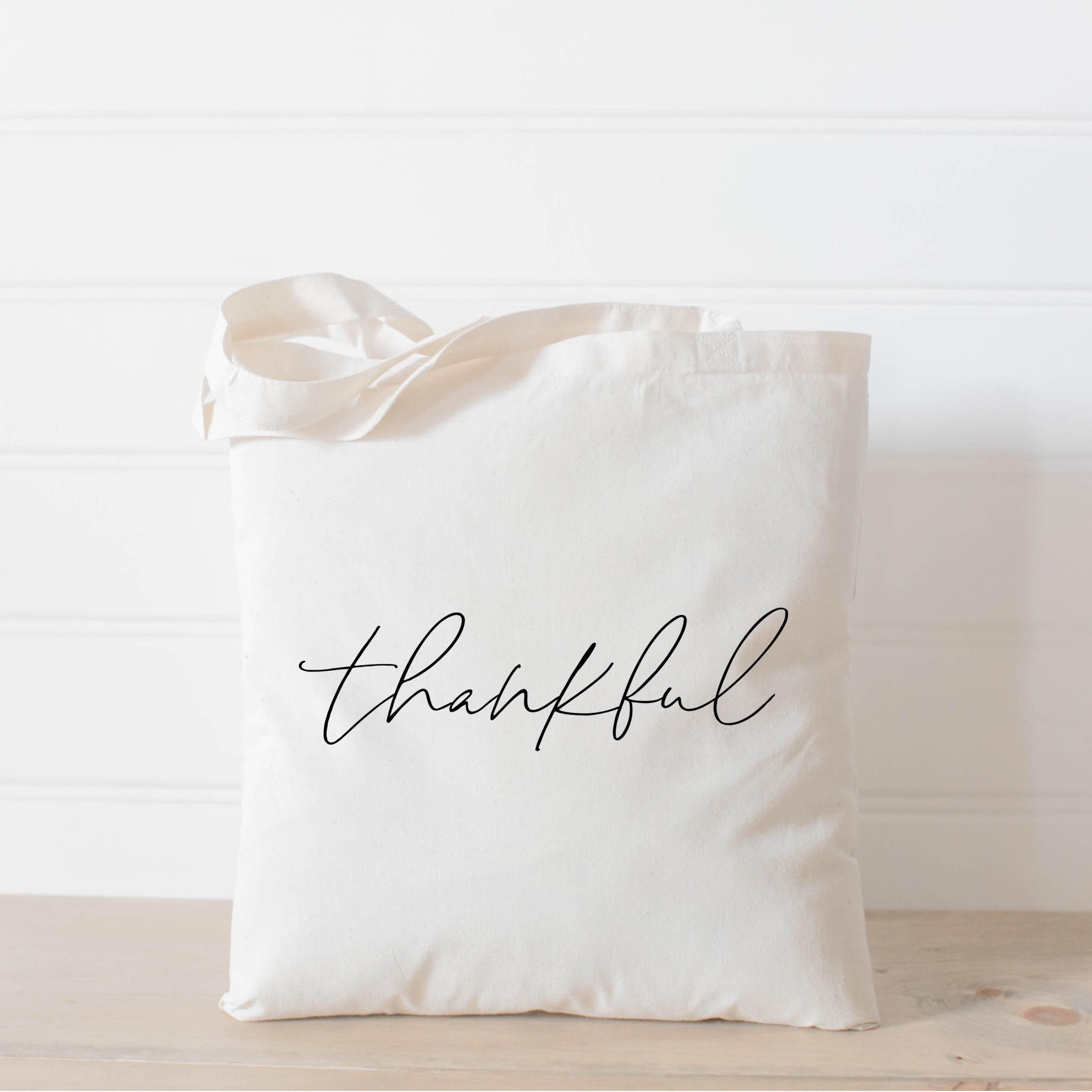 Tote Bag - Thankful Script, fall decor, apple picking, autumn essentials, housewarming gift, lifestyle decor, accessory bag