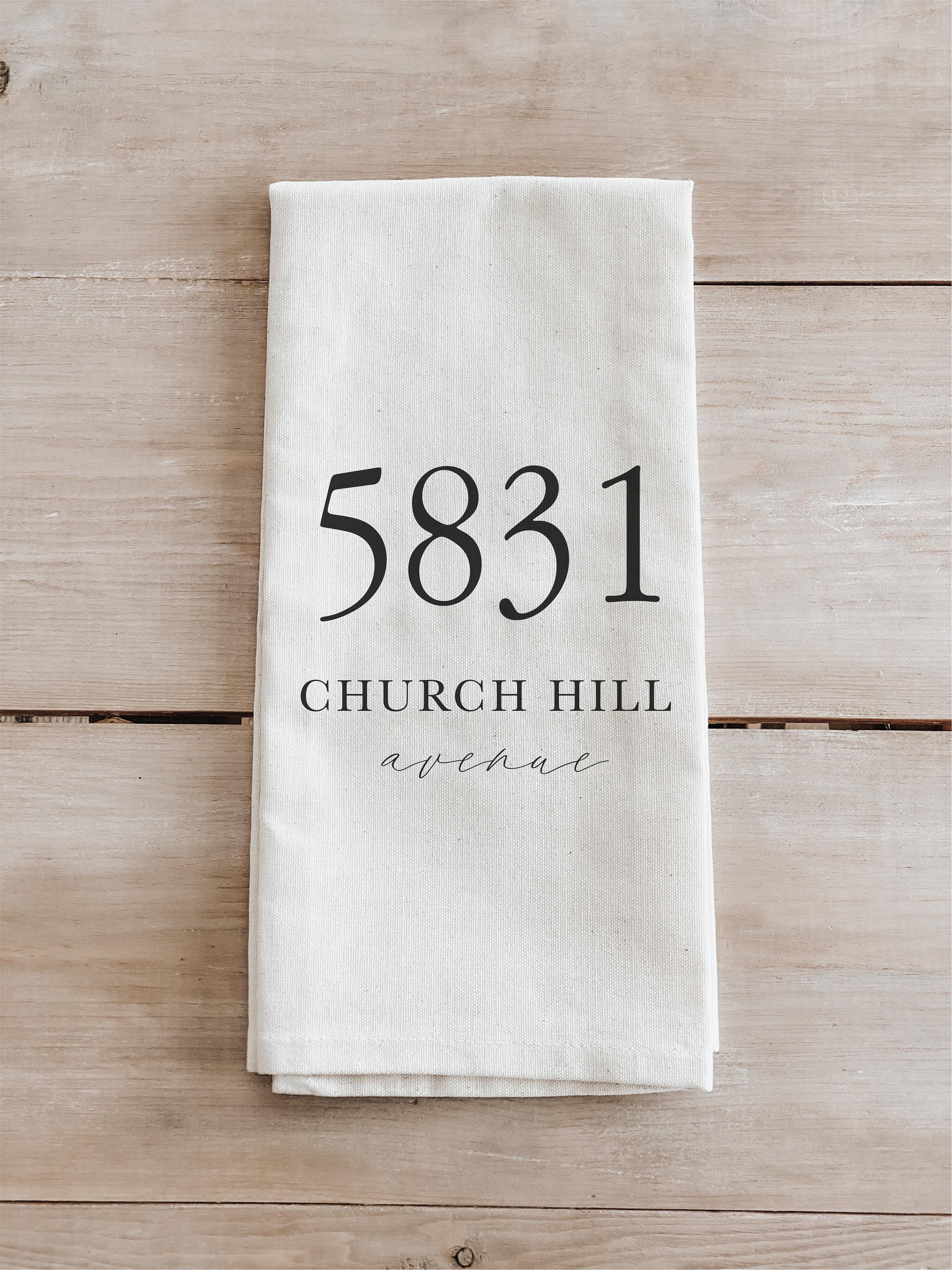 Kitchen Dish Towel - Personalized Lettered Address - housewarming gift, favor, kitchen decor, anniversary present, lettered design
