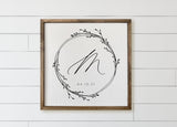 Personalized Wreath Initial Wood Framed Sign: Rustic Home Decor