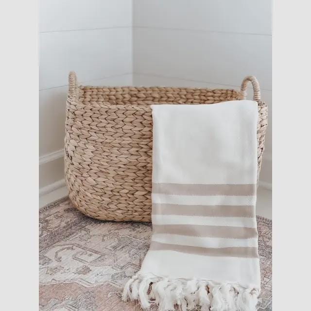 Throw Blankets - Neutral Grey Tan Striped Throw Blanket