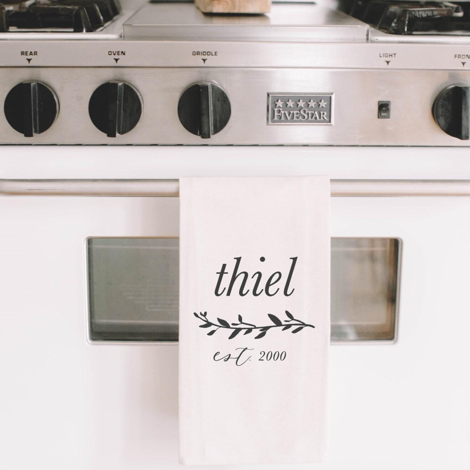 Personalized Last Name Tea Towel: USA Made Organic Cotton Kitchen Decor