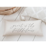 Lumbar Pillow - Great is Thy Faithfulness -  Christian, Verse, Handmade in USA, Calligraphy, Shop Small, Housewarming gift, Cushion Cover