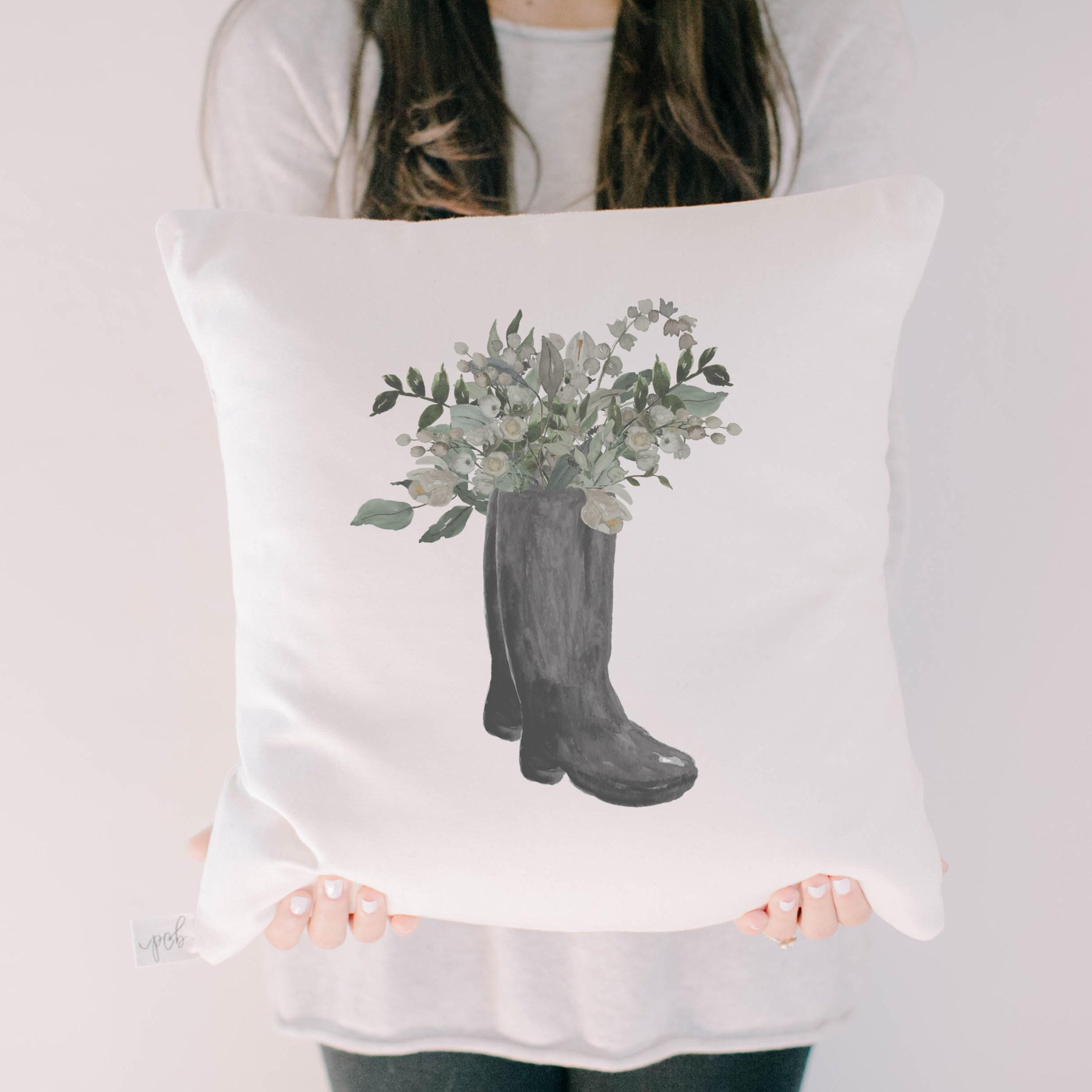 Throw Pillow - Boots Watercolor, Handmade in USA, 100% Organic Cotton, Home Decor, Shop Small, Housewarming gift, Spring Decor