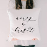 Christmas Throw Pillow - Merry and Bright, Christmas decor, calligraphy, home decor, Winter pillow, cushion cover, seasonal pillow