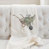 Throw Blanket - Wheel Barrow Watercolor, Lightweight Spring Summer Decor, Made in USA, Living Room, Present, Gift, Spring Decor