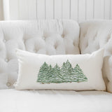 Christmas Lumbar Pillow - Watercolor Christmas Trees - Handmade in USA, Organic Cotton, Watercolor Home Decor, Seasonal Decor, Cushion Cover
