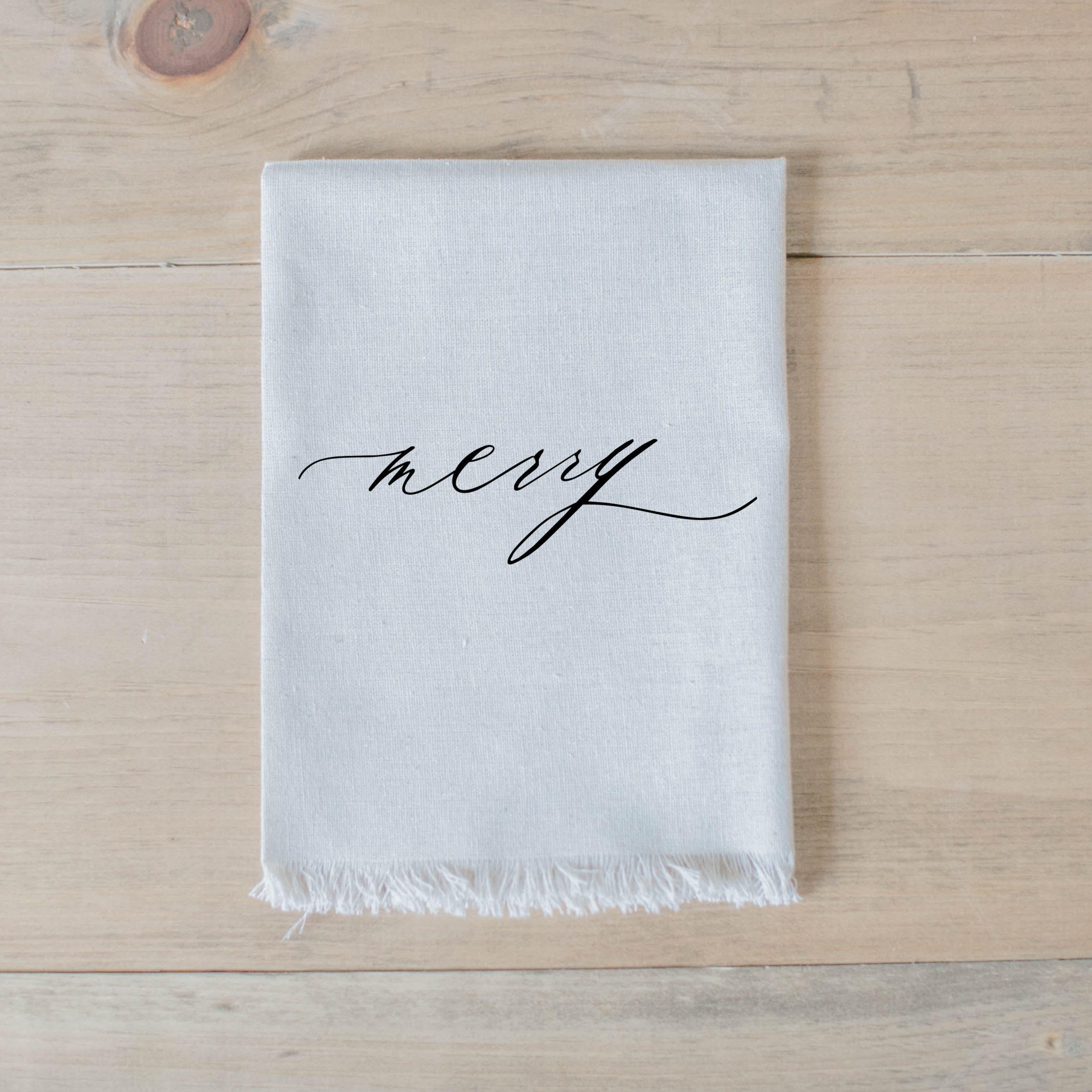 Christmas Napkin - Merry Script, present, housewarming gift, tableware, place setting, set the table, linen napkin, Christmas tableware