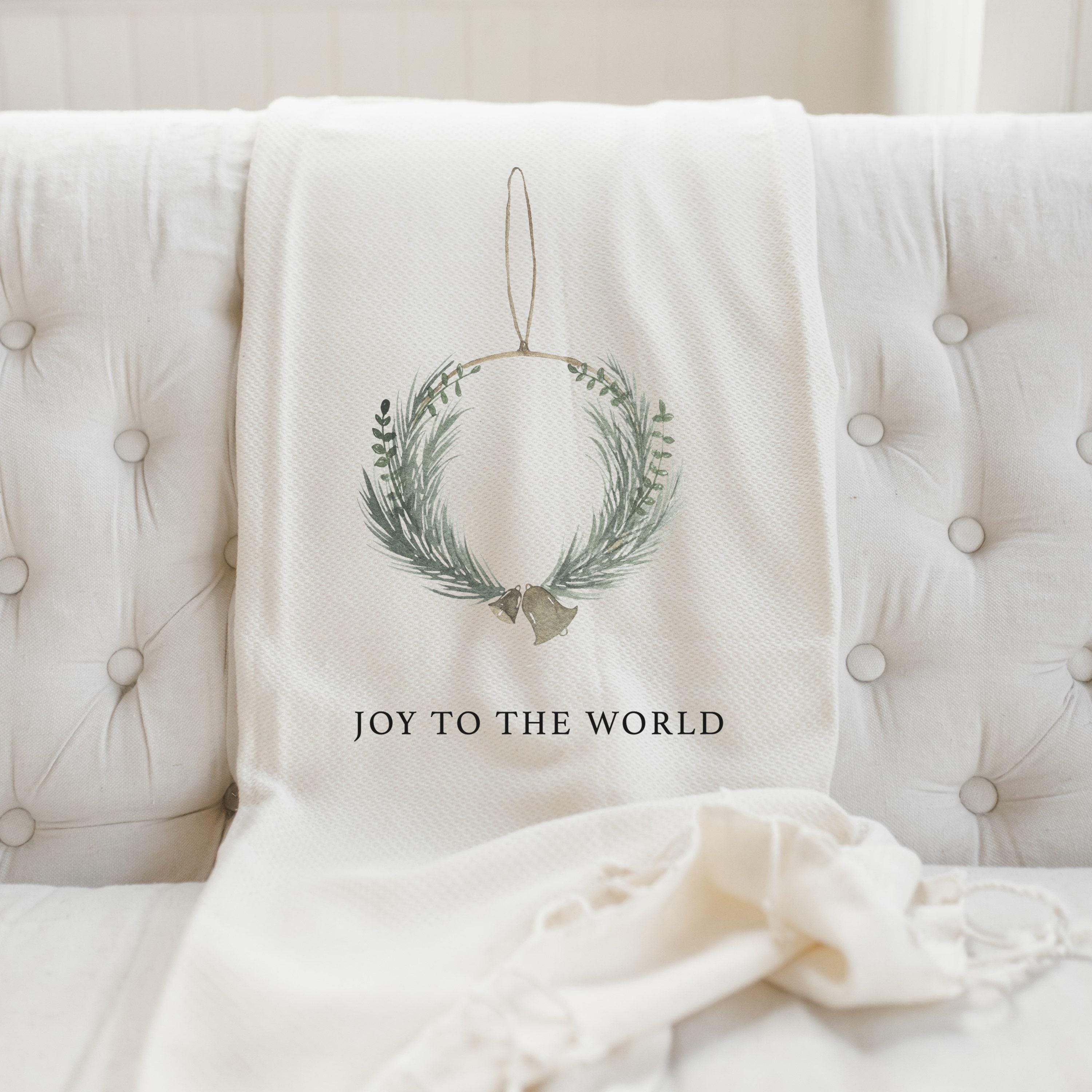 Christmas Throw Blanket - Joy to the World Wreath Watercolor, Lightweight blanket, Winter Decor, Seasonal gift, Christmas, wreath
