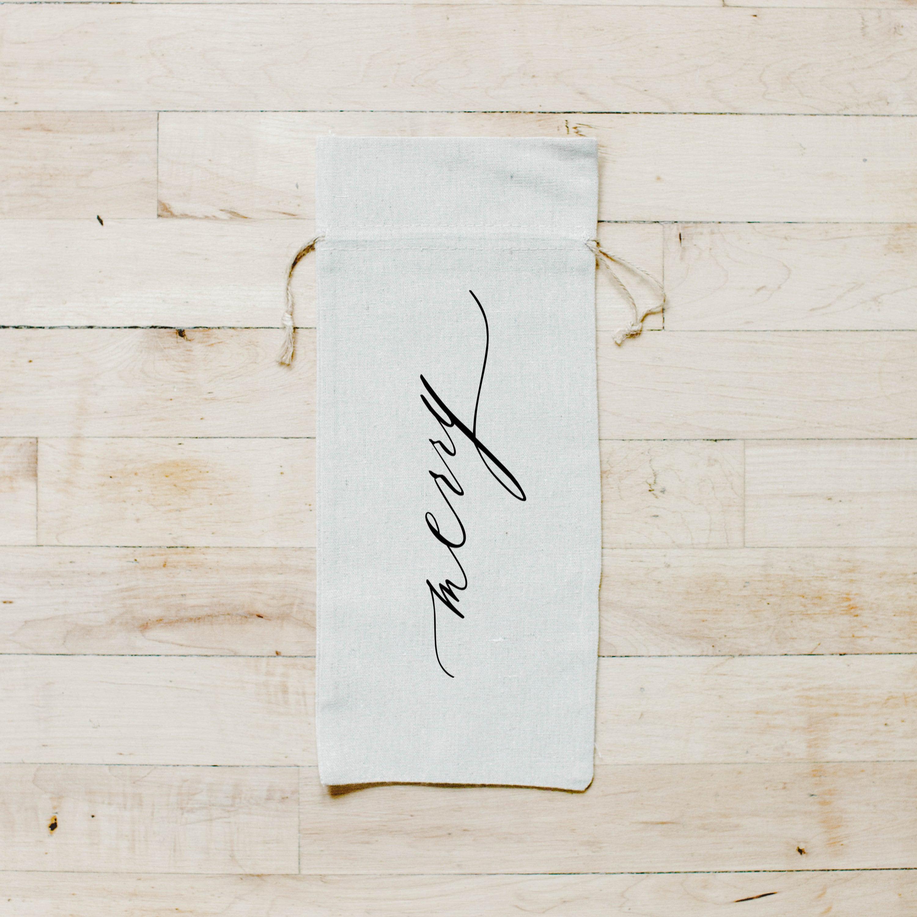 Christmas Wine Bag - Merry - Handmade in USA, Christmas tote, Holiday present, Seasonal gift, Yuletide Wine Cover