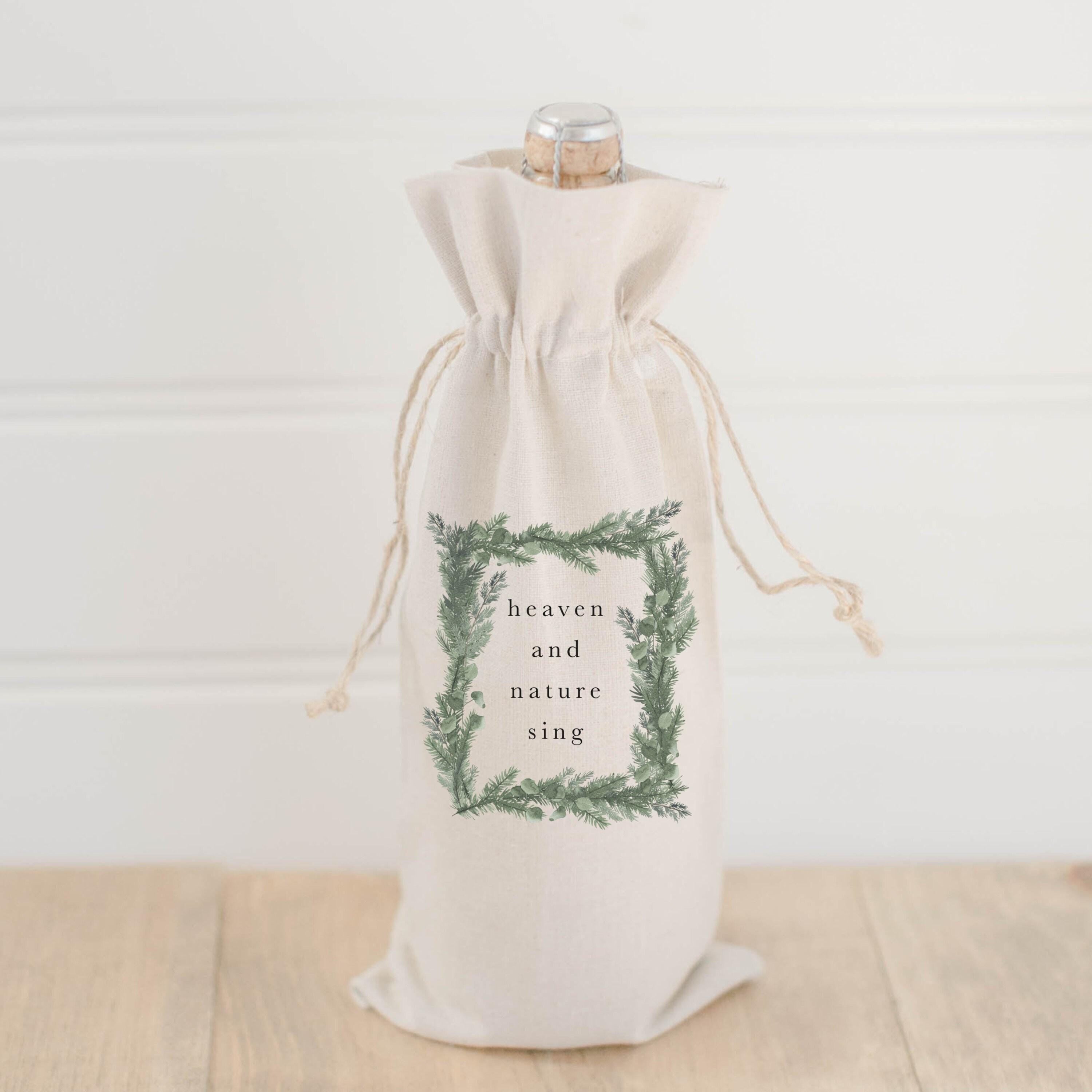 Christmas Wine Bag - Heaven and Nature Watercolor, Seasonal Decor, Christmas Gift, Present, Wine Lover, Hostess Gift, Housewarming, home