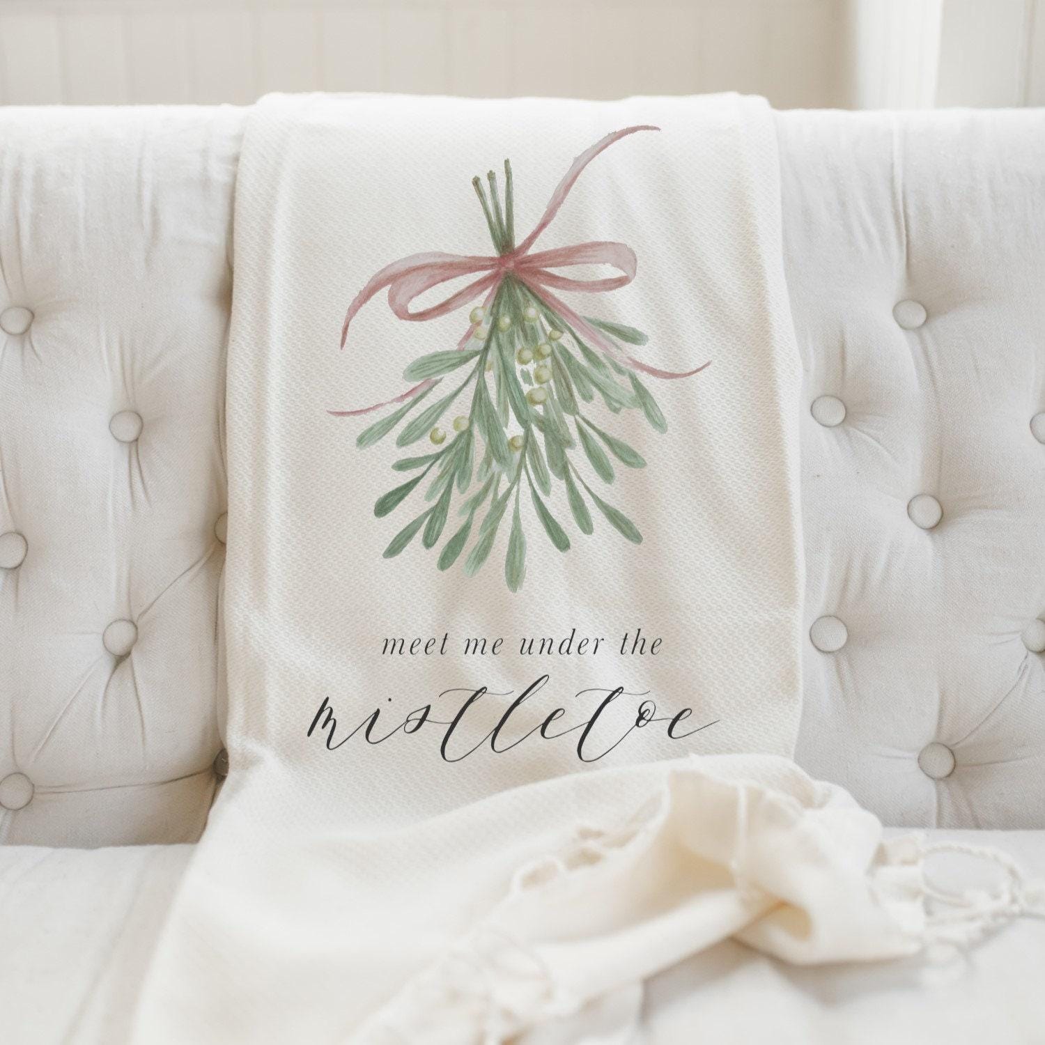 Christmas Throw Blanket - Meet Me Under the Mistletoe Watercolor, Christmas decor, Holiday decorations, housewarming gift, decorative,