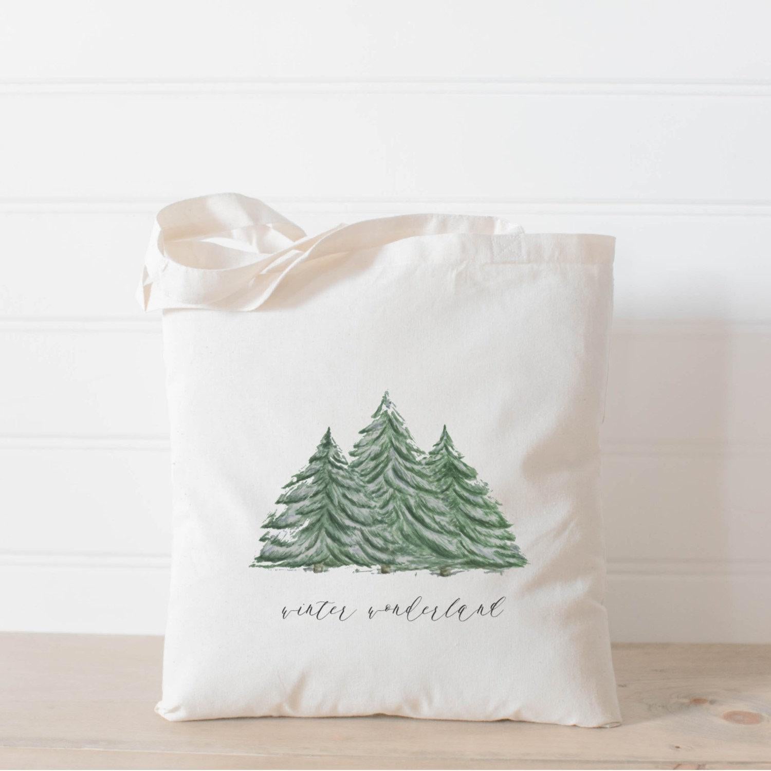 Christmas Watercolor Tote Bag - Winter Wonderland Watercolor, Winter, housewarming gift, wedding favor, women's gift, present for her