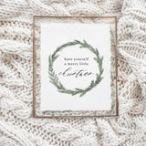 Calligraphy Print - Have Yourself A Merry Christmas Wreath Watercolor - Vertical, Winter Decor, Gift, Holiday Gift, Seasonal Home Decor