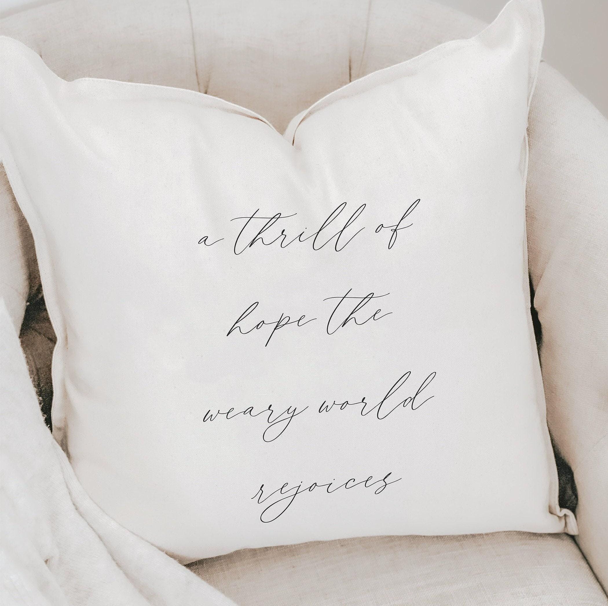 Christmas Throw Pillow - A Thrill of Hope, Christmas decor, calligraphy, home decor, Winter pillow, cushion cover, seasonal pillow