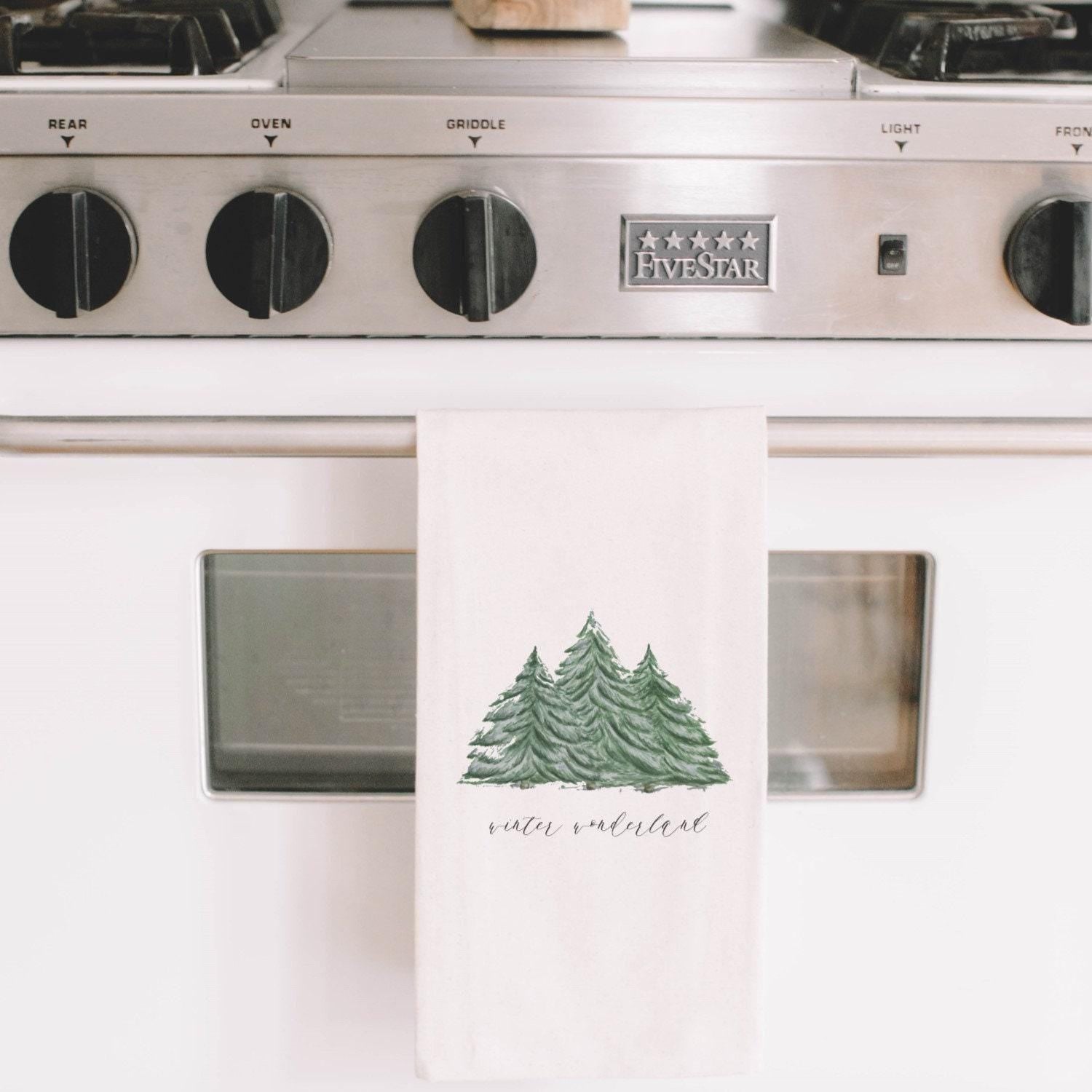 Christmas Watercolor Tea Towel - Winter Wonderland Watercolor, housewarming gift, kitchen decor, anniversary present, Seasonal, Winter