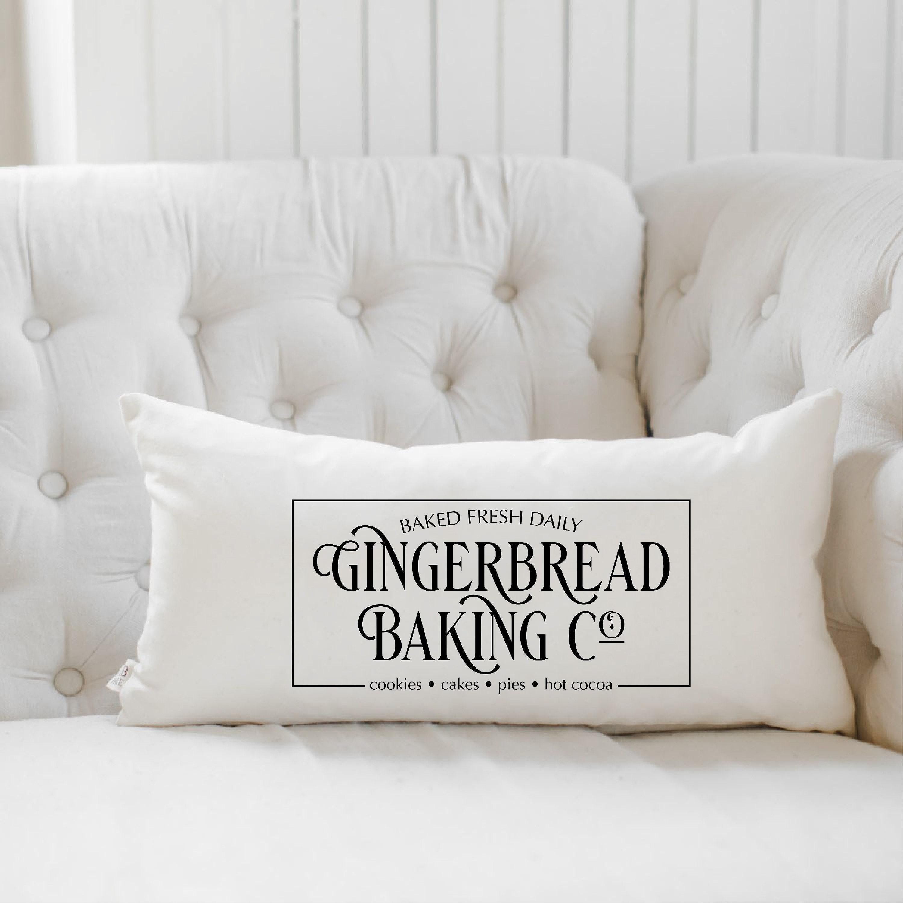 Christmas Lumbar Pillow - Gingerbread baking - Handmade in USA, Organic Cotton, Holiday Home Decor, Seasonal Decor, Cushion Cover