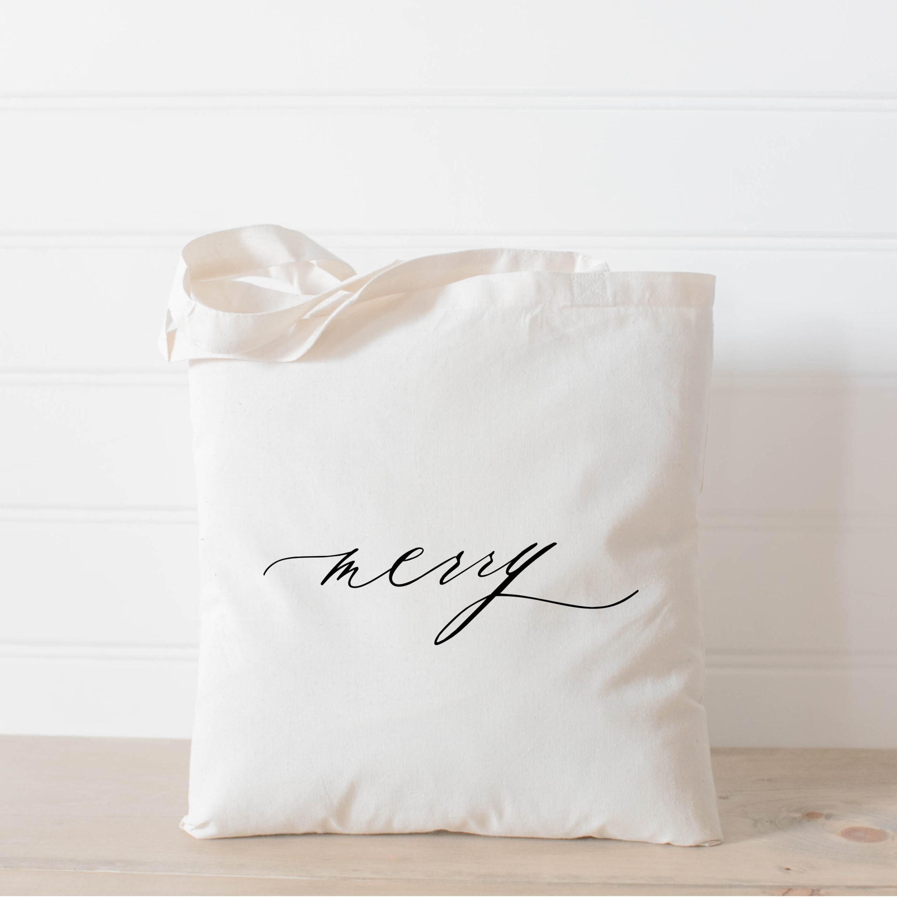Christmas Tote Bag - Merry Script, Winter present, housewarming gift, wedding favor, seasonal gift, Holiday Gift