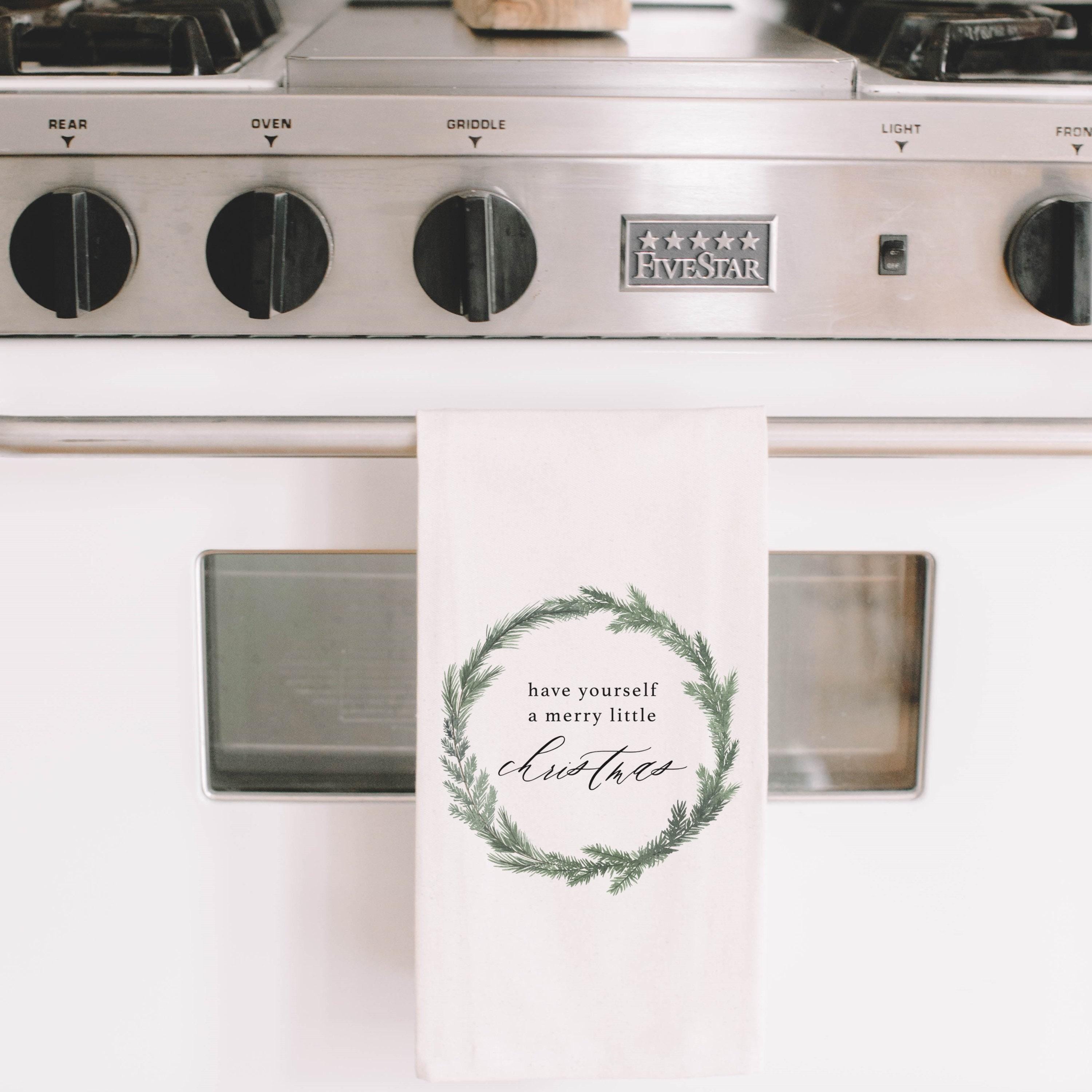 Christmas Watercolor Tea Towel - Have Yourself a Merry Little Christmas Wreath, kitchen decor, holiday present, Seasonal, Cute, Winter gift