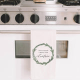 Christmas Watercolor Tea Towel - Have Yourself a Merry Little Christmas Wreath, kitchen decor, holiday present, Seasonal, Cute, Winter gift