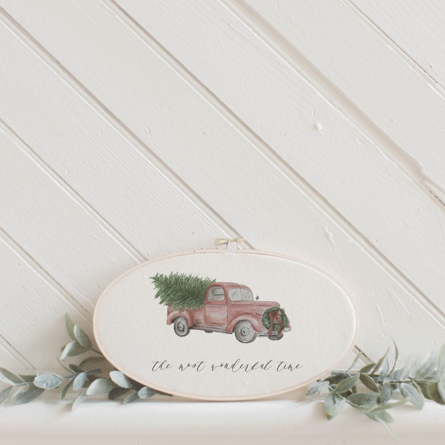 Christmas Printed Embroidery Hoop - The Most Wonderful Time Watercolor, Christmas gift, holiday present, seasonal decor