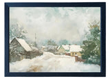 Wood Framed Print - Snowy Town - Handmade in USA, gallery wall art, holiday wall art, christmas decor, framed decor