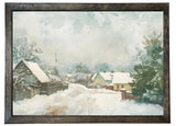 Wood Framed Print - Snowy Town - Handmade in USA, gallery wall art, holiday wall art, christmas decor, framed decor