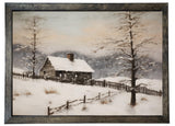 Wood Framed Print - Snowy Cabin - Handmade in USA, gallery wall art, holiday wall art, christmas decor, framed decor