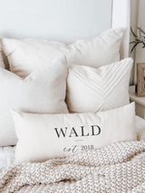 Lumbar Pillow - Personalized Last Name With Line - Farmhouse Style, home décor, wedding gift, engagement present, housewarming, cushion