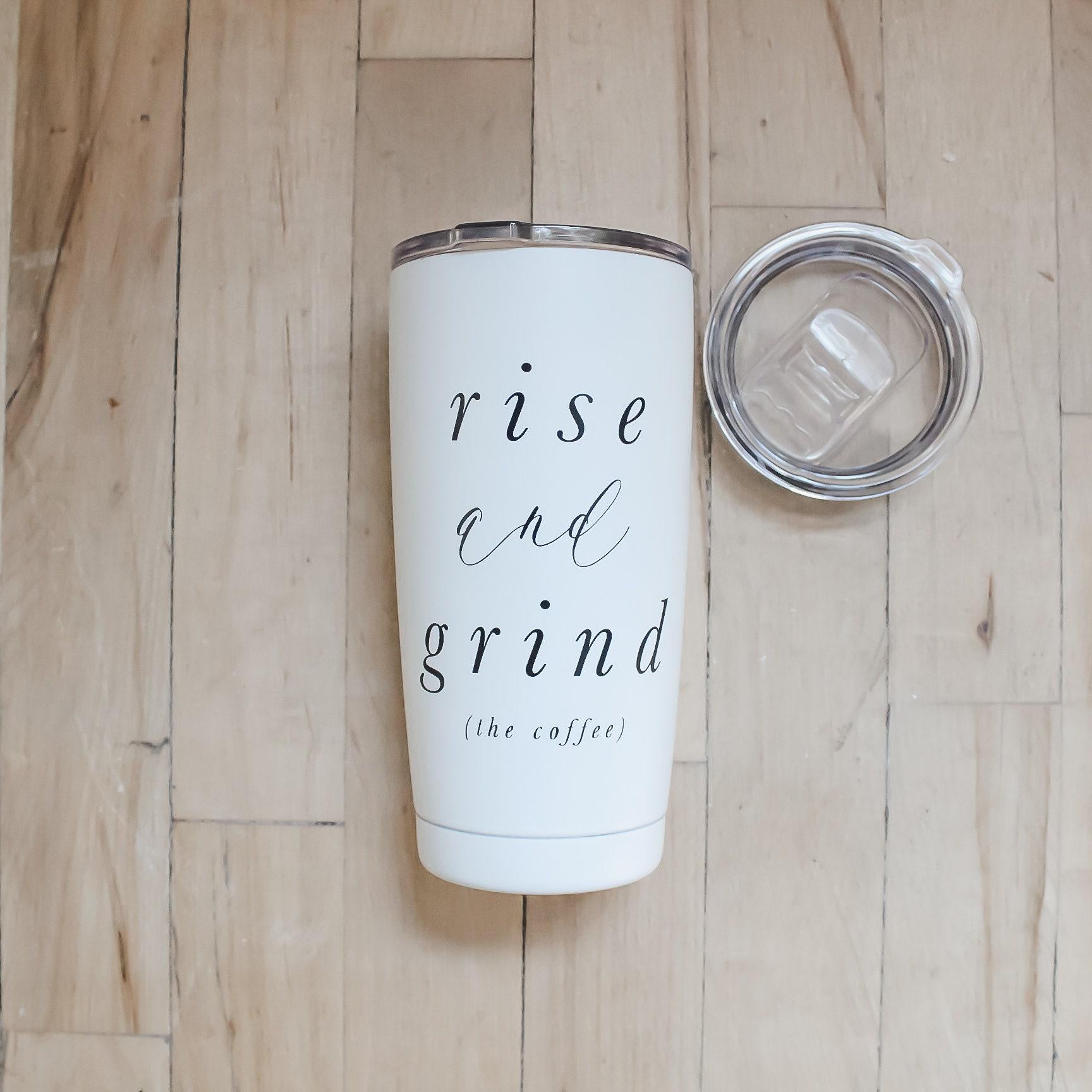 Rise and Grind Travel Mug: 20oz White Matte Coffee Tumbler