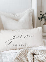 Lumbar Pillow - Personalized Two Initials and Date - Farmhouse Style, home decor, wedding gift, housewarming gift, throw pillow