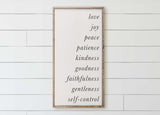 Fruits of the Spirit Wood Framed Sign: Rustic Farmhouse Decor