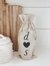 Linen Wine Bag: Modern Calligraphy Wedding Favor