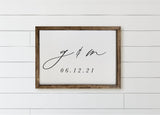 Personalized Initials & Date Wood Framed Sign: Rustic Home Decor