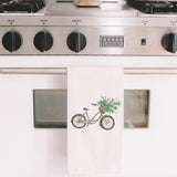 Floral Bike Watercolor Tea Towel - Organic Cotton Kitchen Decor