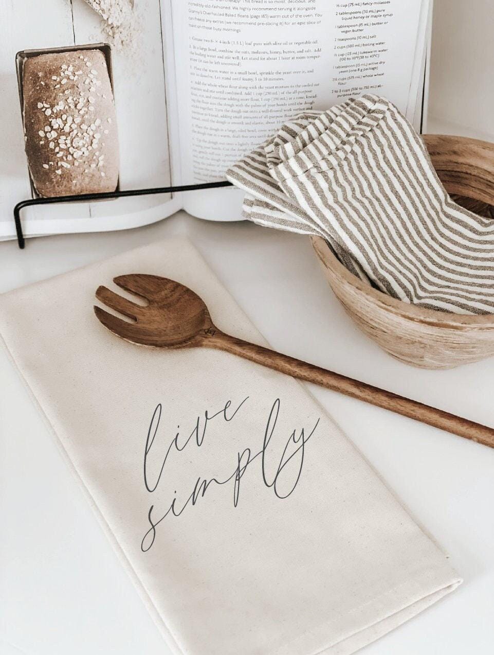 Live Simply Kitchen Towel: Organic Cotton Calligraphy Decor